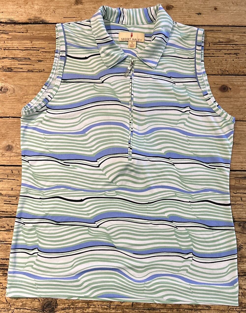 Sport Haley Women’s Blue/Green Striped Sleeveless Golf Polo Size S